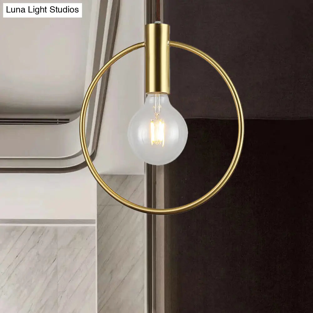Vintage Gold Metal Pendant Lamp: Circular Hanging Ceiling Light For Hallway