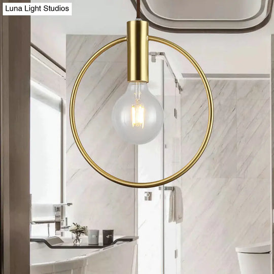 Vintage Gold Metal Pendant Lamp: Circular Hanging Ceiling Light For Hallway Brass