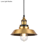 Vintage Gold Pendant Light - Elegant Iron Lid With Retro Cone Shape Ideal Luminaire For Dining Table