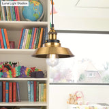 Vintage Gold Pendant Light - Elegant Iron Lid With Retro Cone Shape Ideal Luminaire For Dining Table