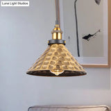 Vintage Gold Pendant Light - Elegant Iron Lid With Retro Cone Shape Ideal Luminaire For Dining Table