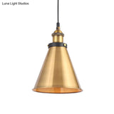 Vintage Gold Pendant Light - Elegant Iron Lid With Retro Cone Shape Ideal Luminaire For Dining Table