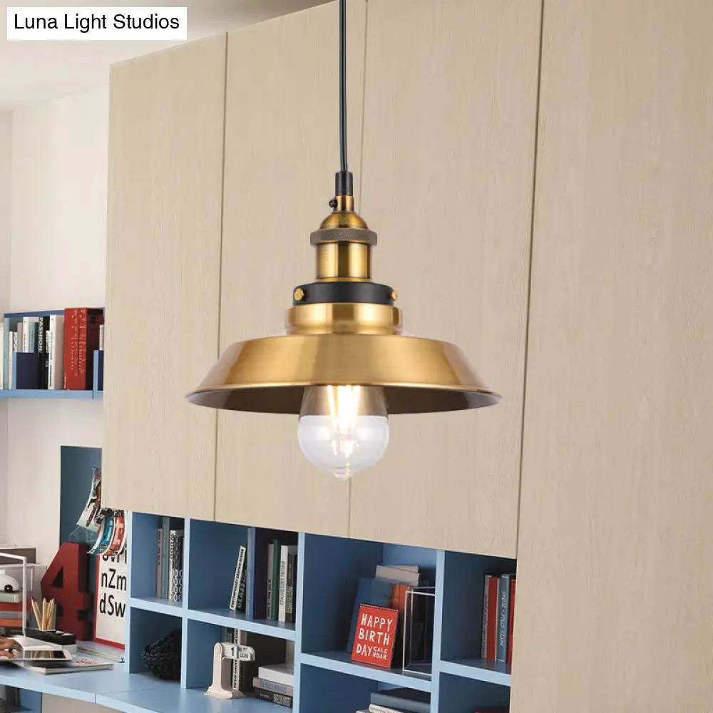 Vintage Gold Pendant Light - Elegant Iron Lid With Retro Cone Shape Ideal Luminaire For Dining Table