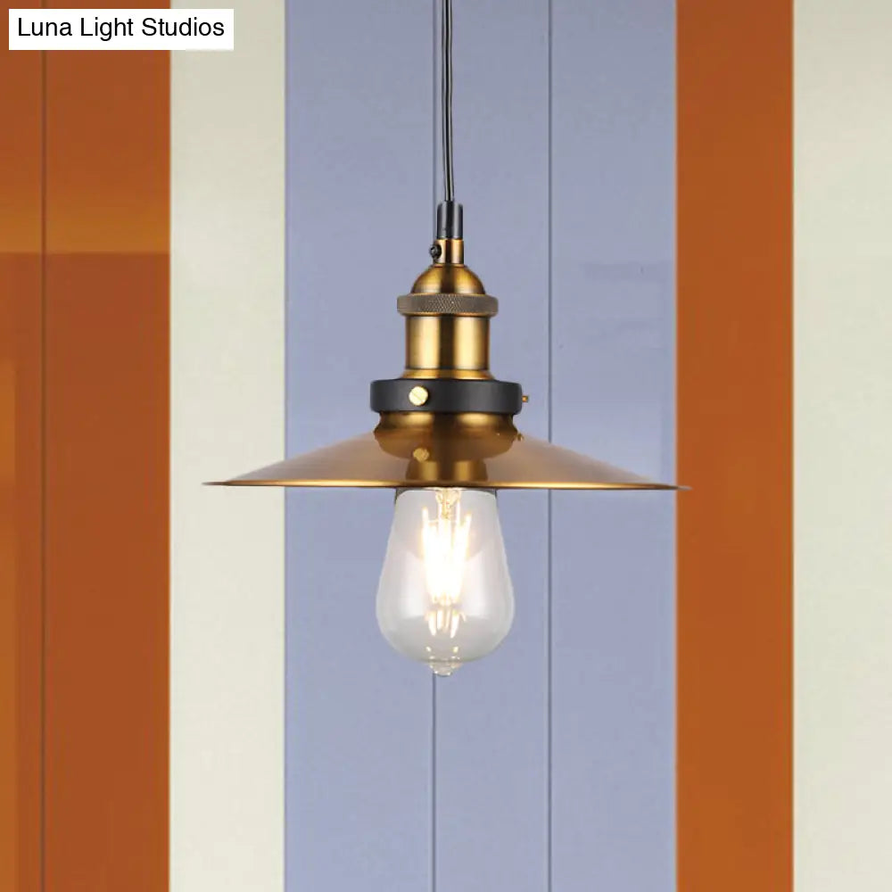 Vintage Gold Pendant Light - Elegant Iron Lid With Retro Cone Shape Ideal Luminaire For Dining Table