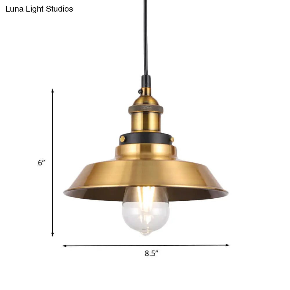 Vintage Gold Pendant Light - Elegant Iron Lid With Retro Cone Shape Ideal Luminaire For Dining Table