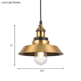 Vintage Gold Pendant Light - Elegant Iron Lid With Retro Cone Shape Ideal Luminaire For Dining Table