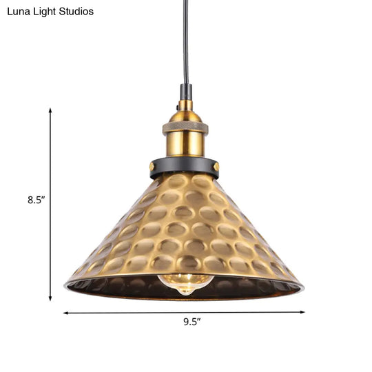 Vintage Gold Pendant Light - Elegant Iron Lid With Retro Cone Shape Ideal Luminaire For Dining Table