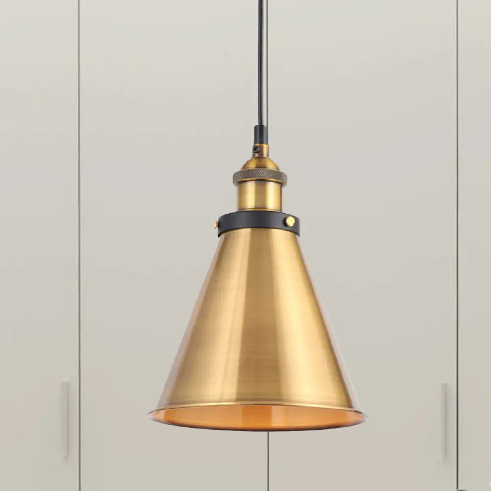 Vintage Gold Pendant Light - Elegant Iron Lid With Retro Cone Shape Ideal Luminaire For Dining