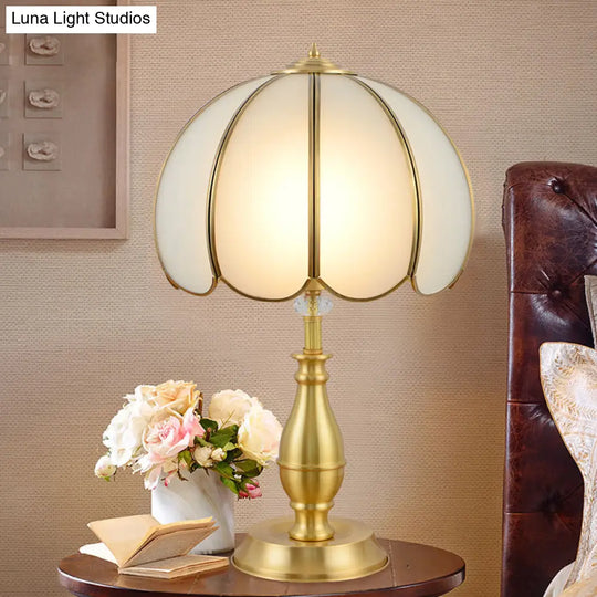 Vintage Gold Scalloped Glass Bedside Table Light With Farmhouse Charm