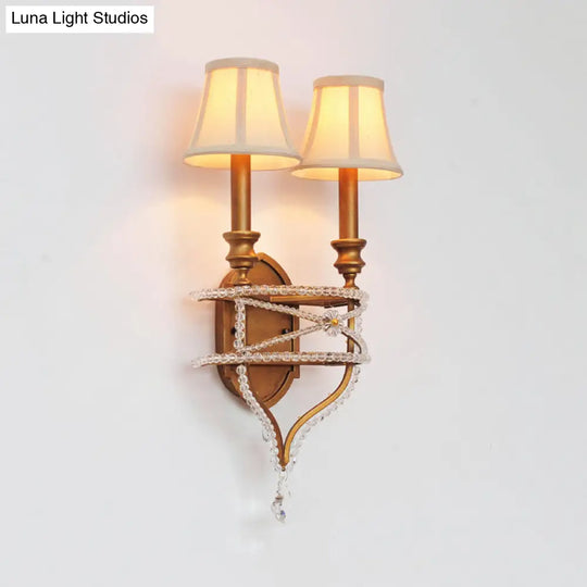 Vintage Gold/Silver Empire Shade Wall Sconce With Crystal Accent - Set Of 2 Lights