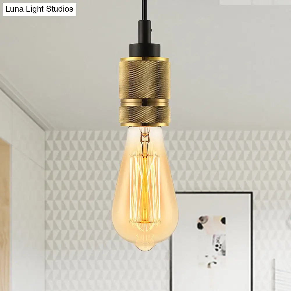 Vintage-Style Golden Exposed Bulb Ceiling Fixture: 1-Head Metal Suspension Lamp For Bedroom Gold