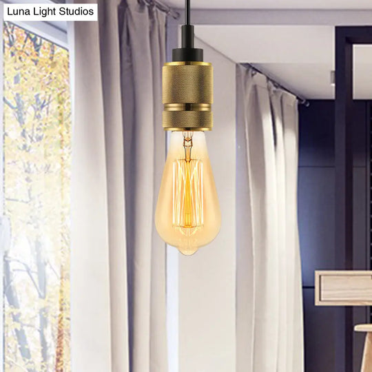 Vintage-Style Golden Exposed Bulb Ceiling Fixture: 1-Head Metal Suspension Lamp For Bedroom