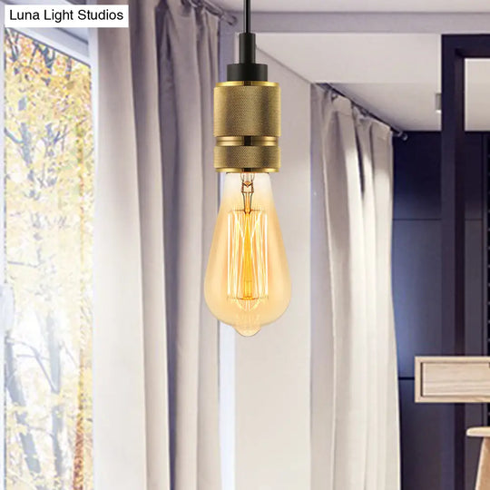 Vintage Golden Exposed Bulb Metal Suspension Lamp - Bedroom Ceiling Fixture