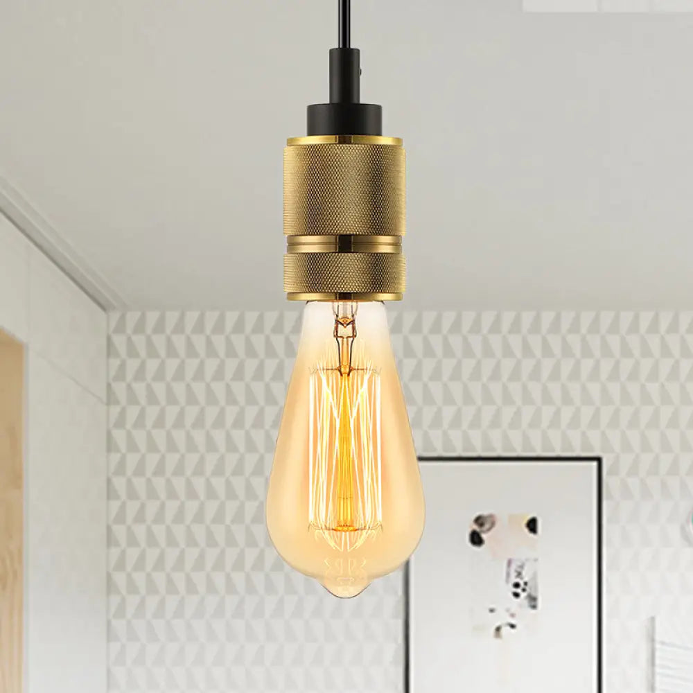 Vintage Golden Exposed Bulb Metal Suspension Lamp - Bedroom Ceiling Fixture Gold