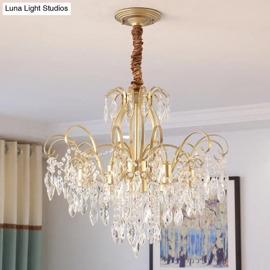 Modern Golden Geometric Chandelier Lamp - Vintage Style Pendant Light With Crystal And Metal Accents