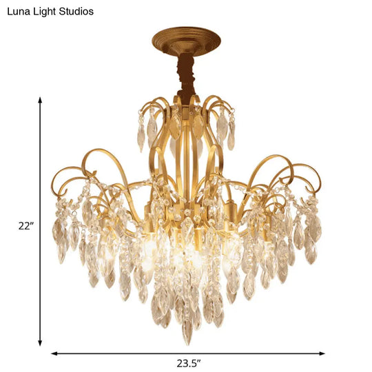 Modern Golden Geometric Chandelier Lamp - Vintage Style Pendant Light With Crystal And Metal Accents