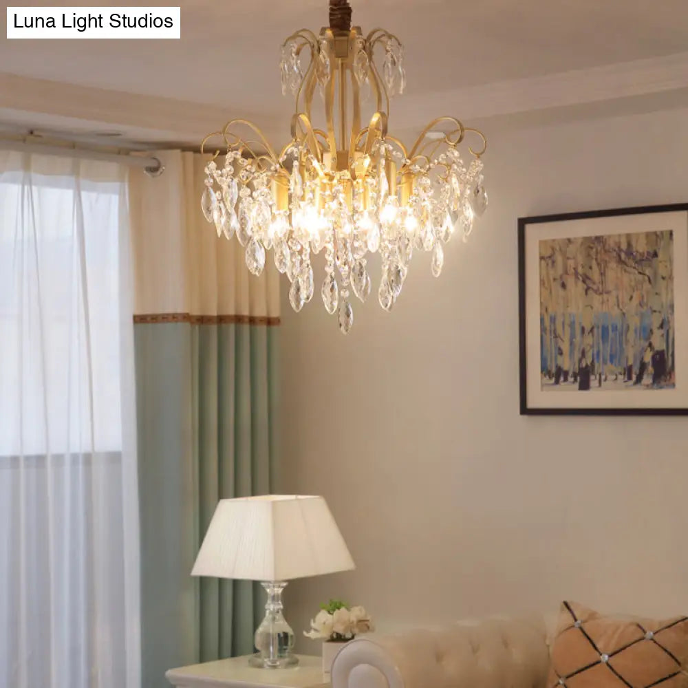 Modern Golden Geometric Chandelier Lamp - Vintage Style Pendant Light With Crystal And Metal Accents