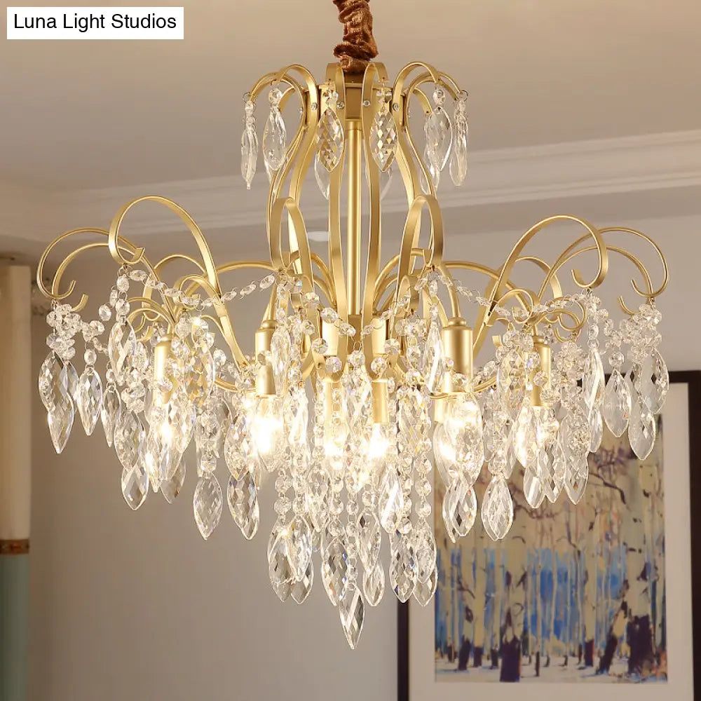 Vintage Golden Geometric Chandelier Lamp - Crystal & Metal 7/8 Lights Pendant Light