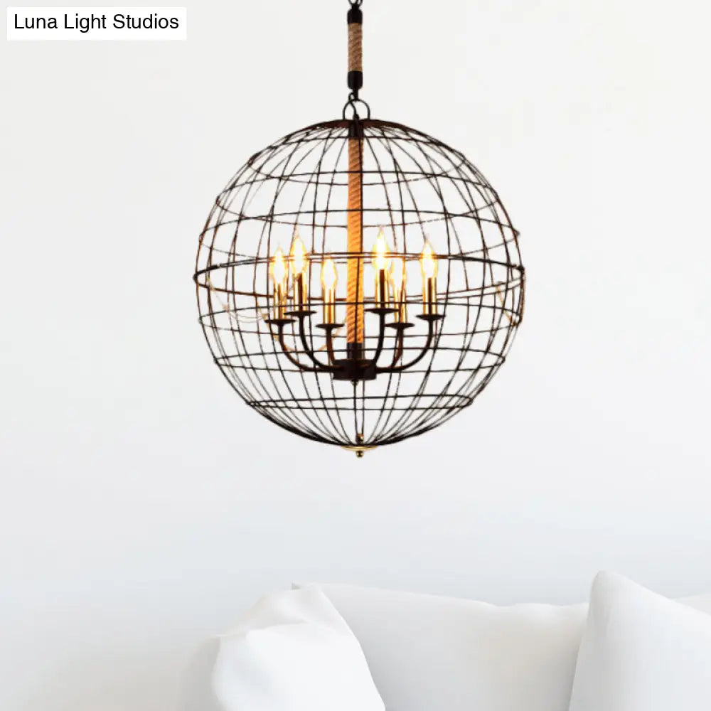 Vintage Golden Iron Hanging Lamp With Globe Shape - 3/4/6 Lights Stylish Dining Room Ceiling Fixture