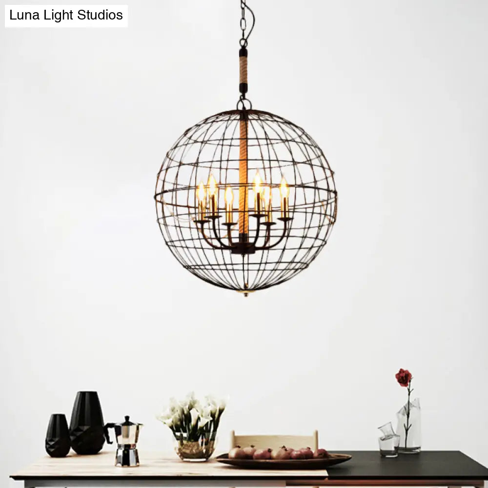 Vintage Golden Iron Hanging Lamp With Globe Shape - 3/4/6 Lights Stylish Dining Room Ceiling Fixture