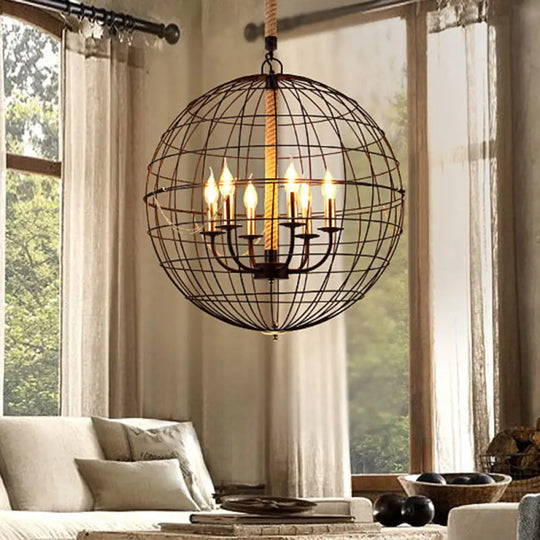 Vintage Golden Iron Hanging Lamp With Globe Shape - 3/4/6 Lights Stylish Dining Room Ceiling