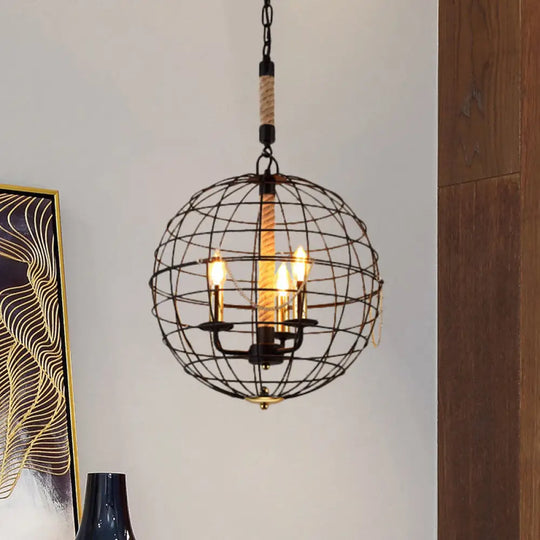 Vintage Golden Iron Hanging Lamp With Globe Shape - 3/4/6 Lights Stylish Dining Room Ceiling