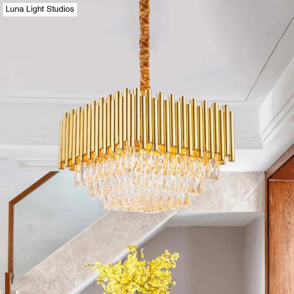 Vintage Golden Square Ceiling Light With Crystal Block Chandelier - 6/10/12 Lights 16/19.5/23.5