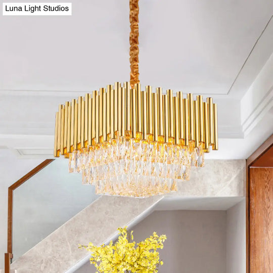 Vintage Golden Square Ceiling Light With Crystal Block Chandelier - 6/10/12 Lights 16/19.5/23.5