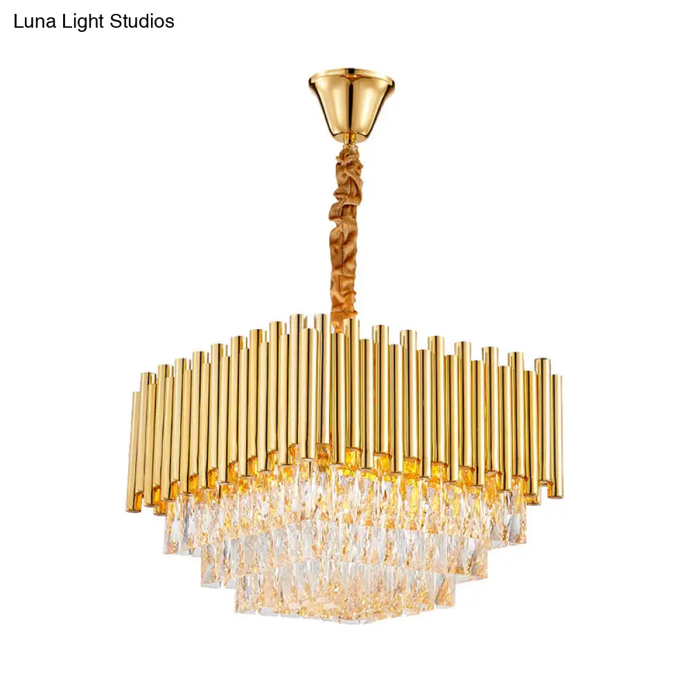 Vintage Golden Square Ceiling Light With Crystal Block Chandelier - 6/10/12 Lights 16/19.5/23.5