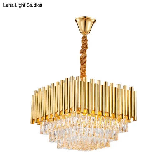 Vintage Golden Square Ceiling Light With Crystal Block Chandelier - 6/10/12 Lights 16/19.5/23.5