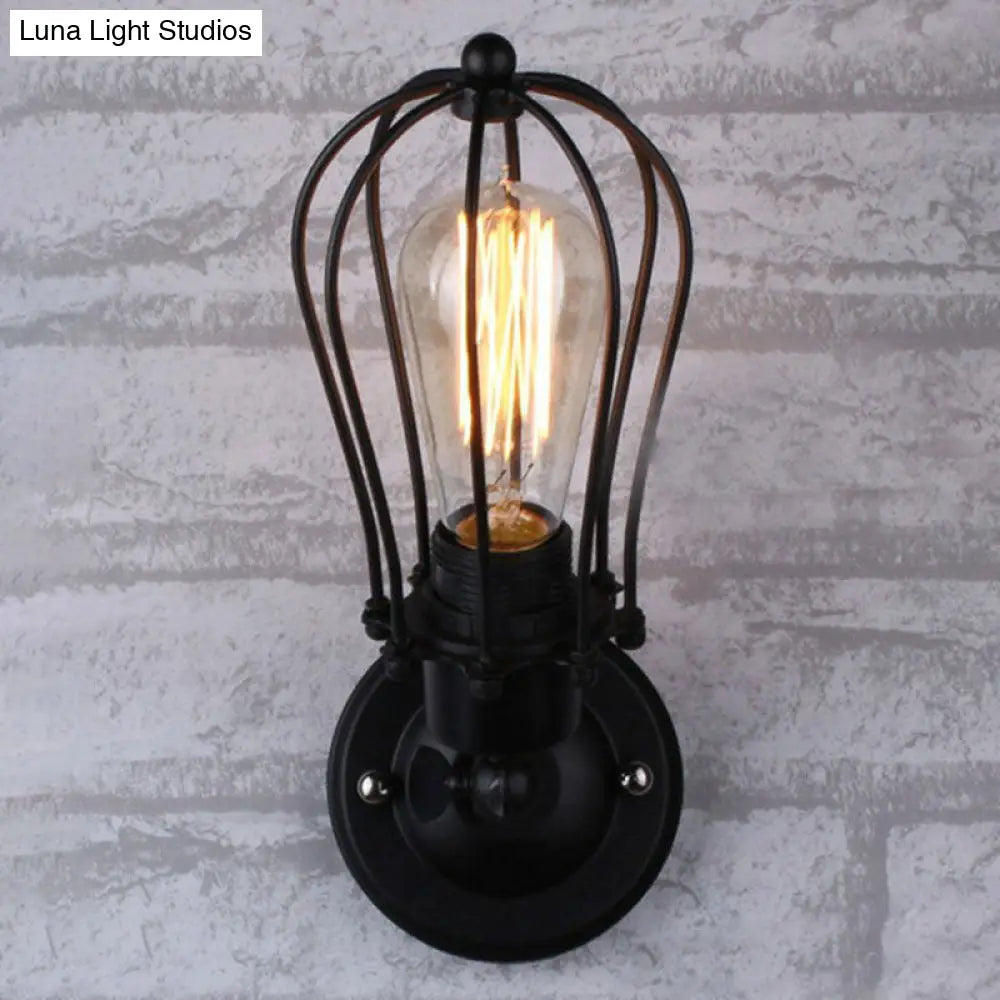 Vintage Grapefruit Cage Wall Light - Single-Bulb Iron Lamp Black