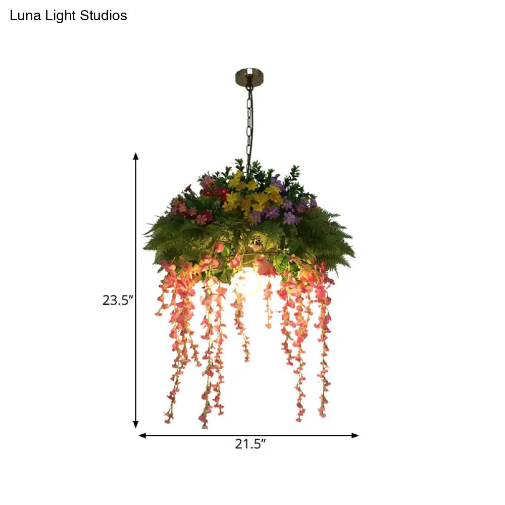 Vintage Green Dome Flower Pendant Light Kit - Metal Led Hanging Ideal For Restaurants