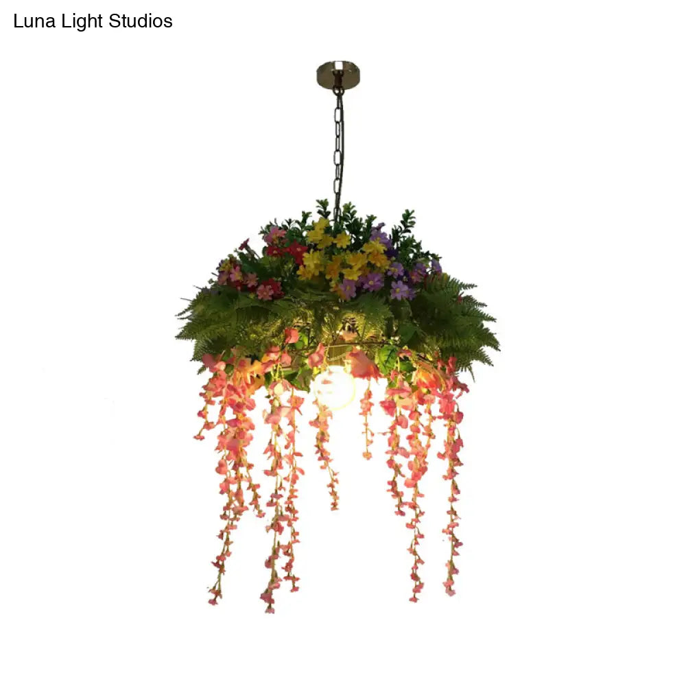 Vintage Green Dome Flower Pendant Light Kit - Metal Led Hanging Ideal For Restaurants