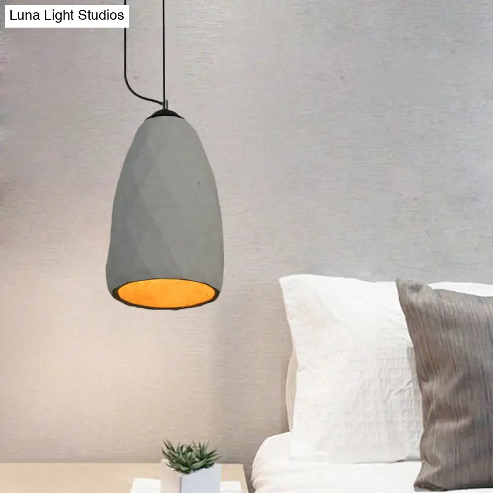 Vintage Cement Hanging Pendant Lamp In Grey 6/10 Width - Dome/Oval Ceiling Light 1-Light