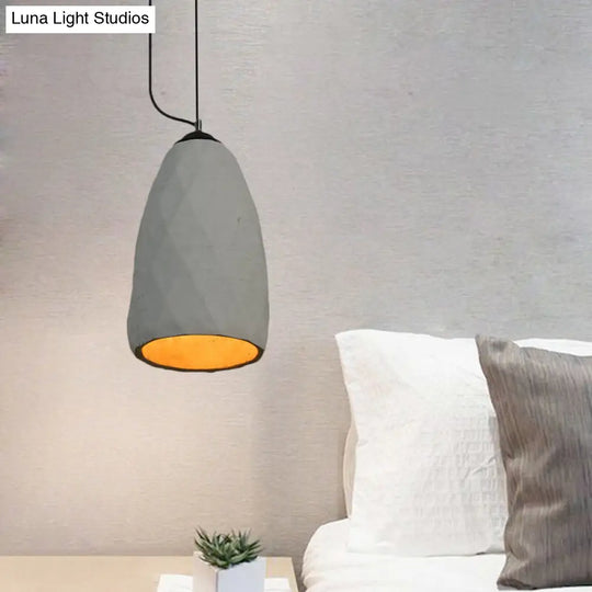 Vintage Cement Hanging Pendant Lamp In Grey 6/10 Width - Dome/Oval Ceiling Light 1-Light