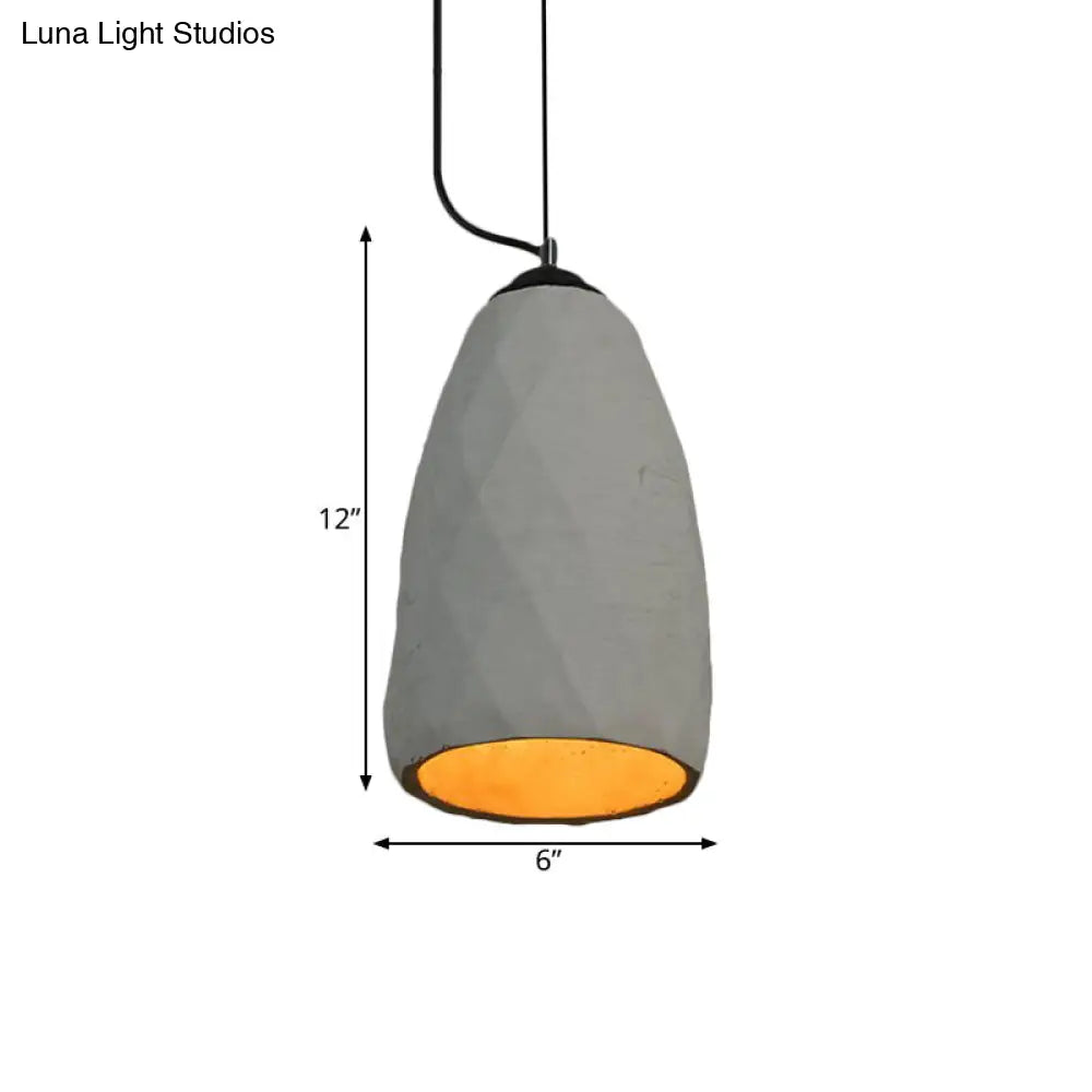 Vintage Cement Hanging Pendant Lamp In Grey 6/10 Width - Dome/Oval Ceiling Light 1-Light