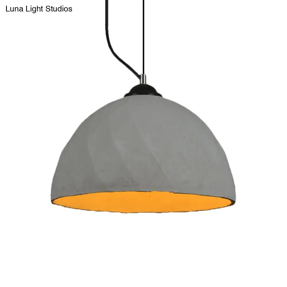 Vintage Cement Hanging Pendant Lamp In Grey 6/10 Width - Dome/Oval Ceiling Light 1-Light