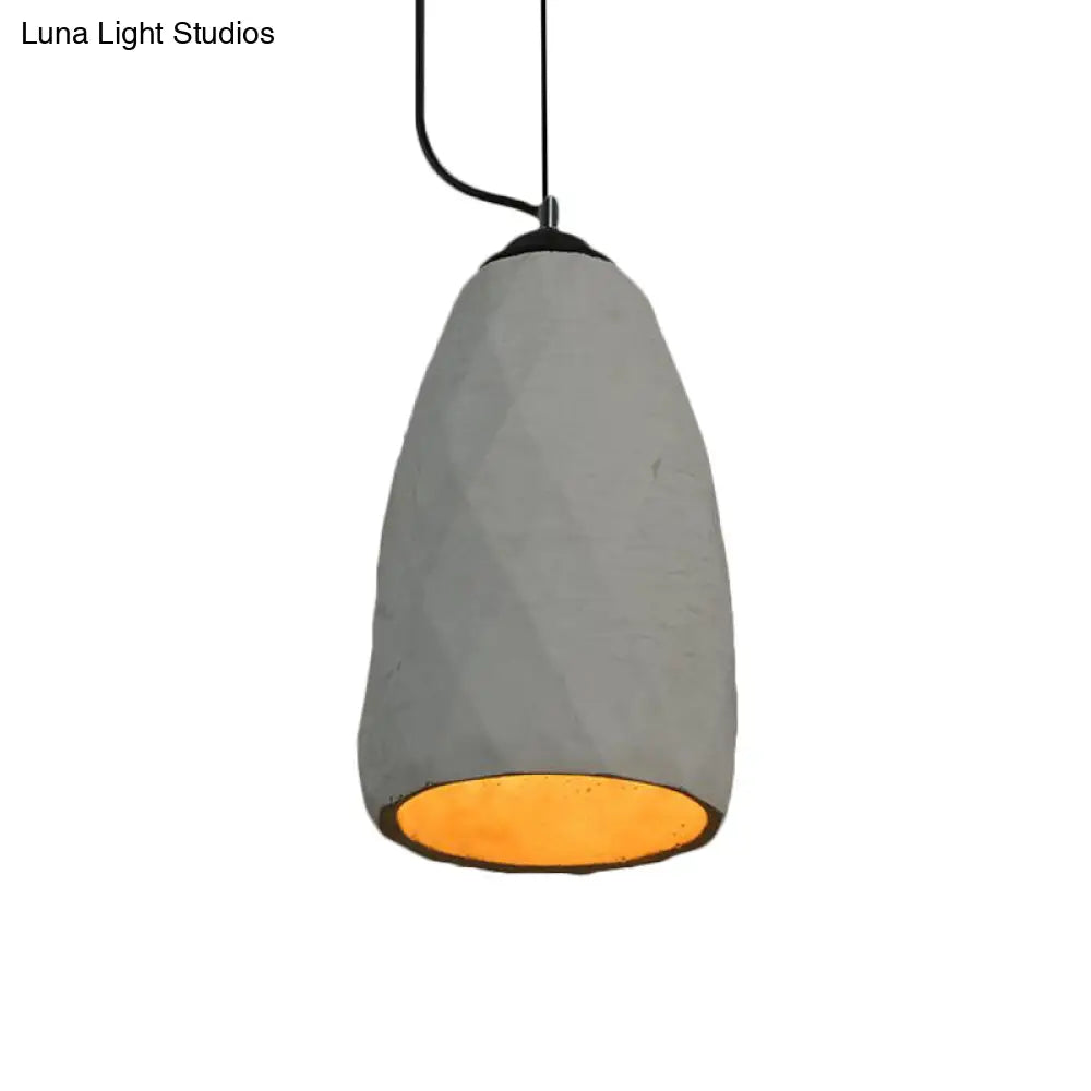 Vintage Cement Hanging Pendant Lamp In Grey 6/10 Width - Dome/Oval Ceiling Light 1-Light