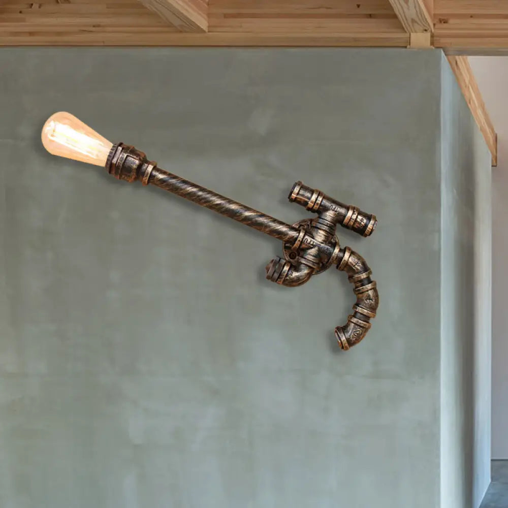 Vintage Gun-Shaped Wall Sconce With Pipe Design And Antique Bronze Finish