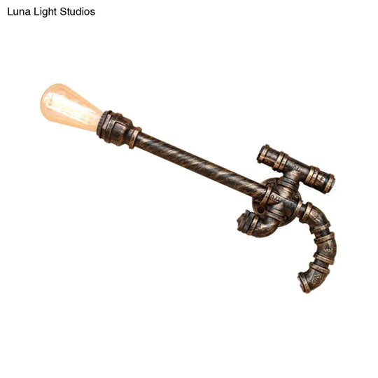 Vintage Gun-Shaped Wall Sconce With Pipe Design And Antique Bronze Finish