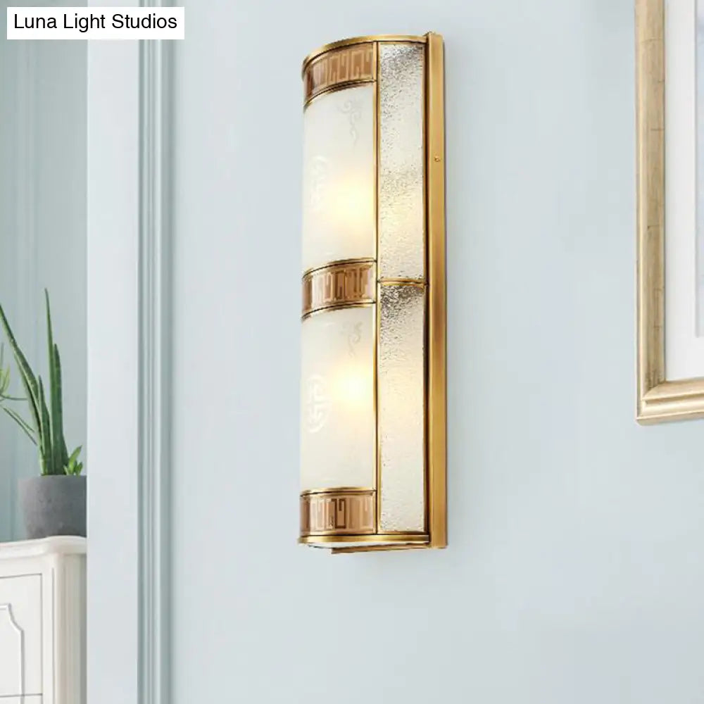 Vintage Half Cylinder Wall Lamp - 8/10 Width 4/2-Light Sconce With Printed Glass And Gold Backplate