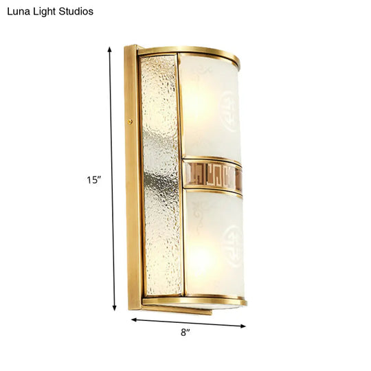 Vintage Half Cylinder Wall Lamp - 8/10 Width 4/2-Light Sconce With Printed Glass And Gold Backplate