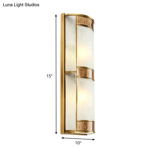 Vintage Half Cylinder Wall Lamp - 8/10 Width 4/2-Light Sconce With Printed Glass And Gold Backplate