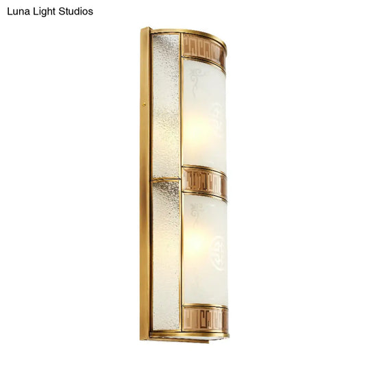 Vintage Half Cylinder Wall Lamp - 8/10 Width 4/2-Light Sconce With Printed Glass And Gold Backplate