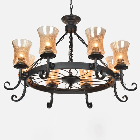 Vintage Handblown Glass Chandelier Pendant Light – Shaded Restaurant Hanging In Black 8 / C