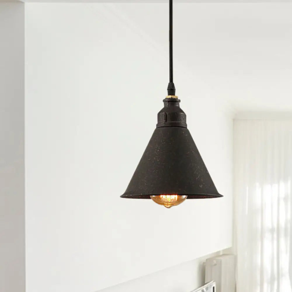 Vintage Hanging Cone Shade Ceiling Light Fixture In Black - Ideal For Restaurants 1 Bulb Metallic