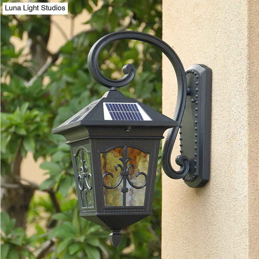 Vintage House Led Solar Wall Light With Metal Fixture And Glass Shade