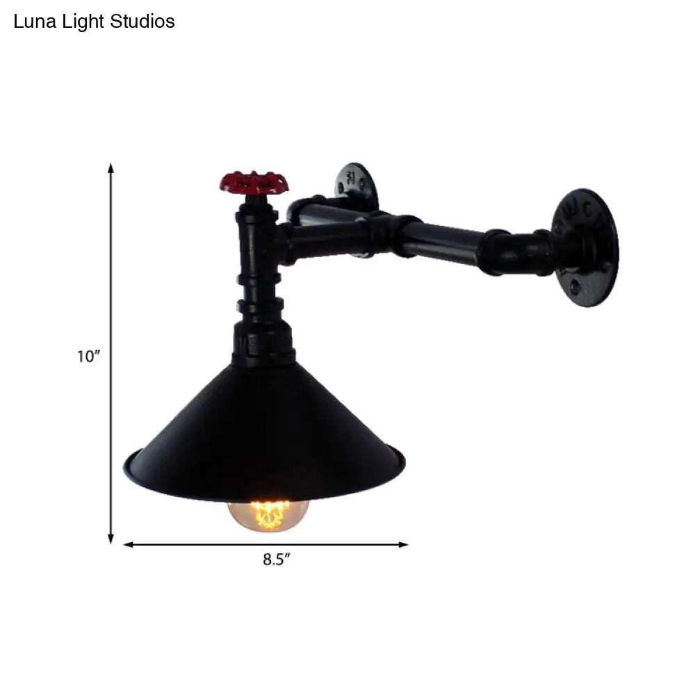 Vintage Industrial Black Conic Shade Wall Mount Light With Plumbing Pipe - Dining Room Lighting