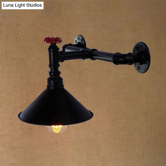 Vintage Industrial Black Conic Shade Wall Mount Light With Plumbing Pipe - Dining Room Lighting