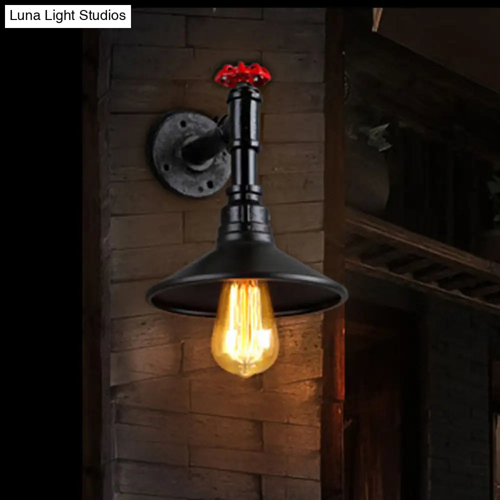 Vintage Industrial Black Conic Shade Wall Mount Light With Plumbing Pipe - Dining Room Lighting